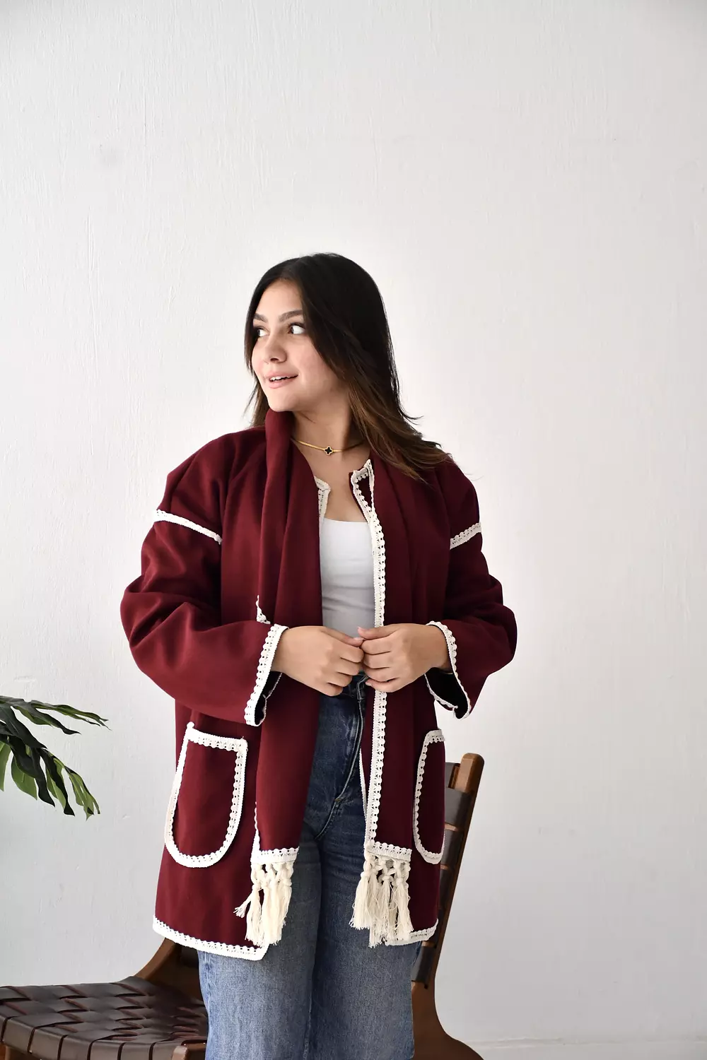 Burgundy scarf jacket  3