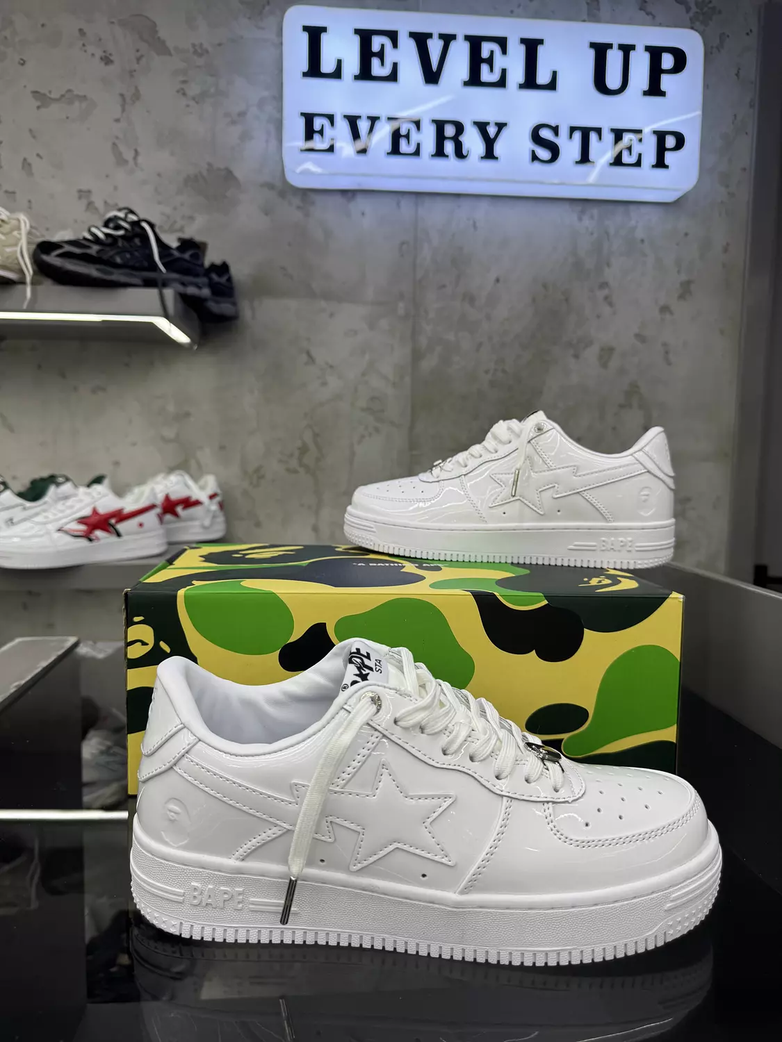 A Bathing Ape BAPE STA Low in white patent leather 1