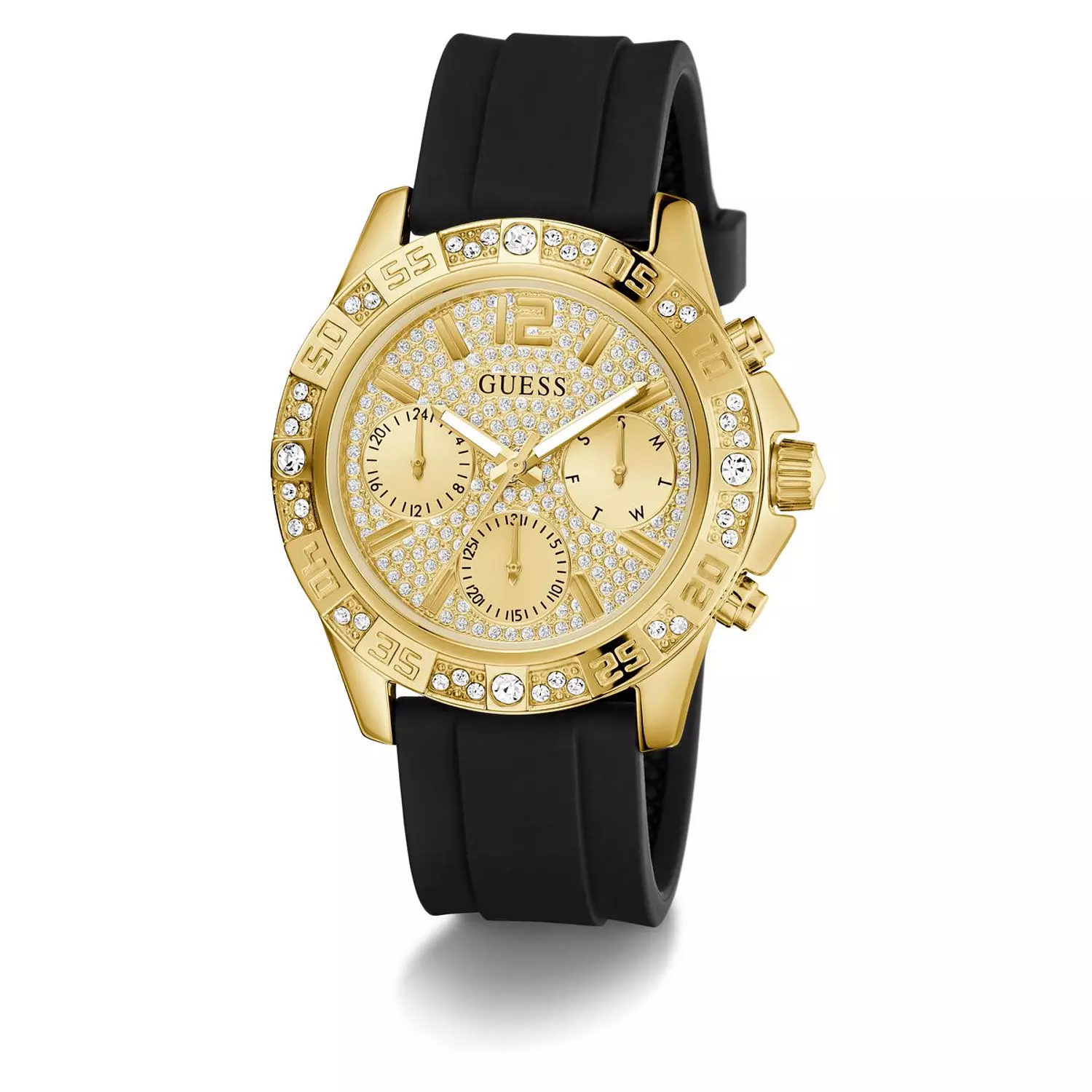 GUESS Ladies Black Gold Tone Multi-function Watch Black Silicone Strap GW0772L5 3
