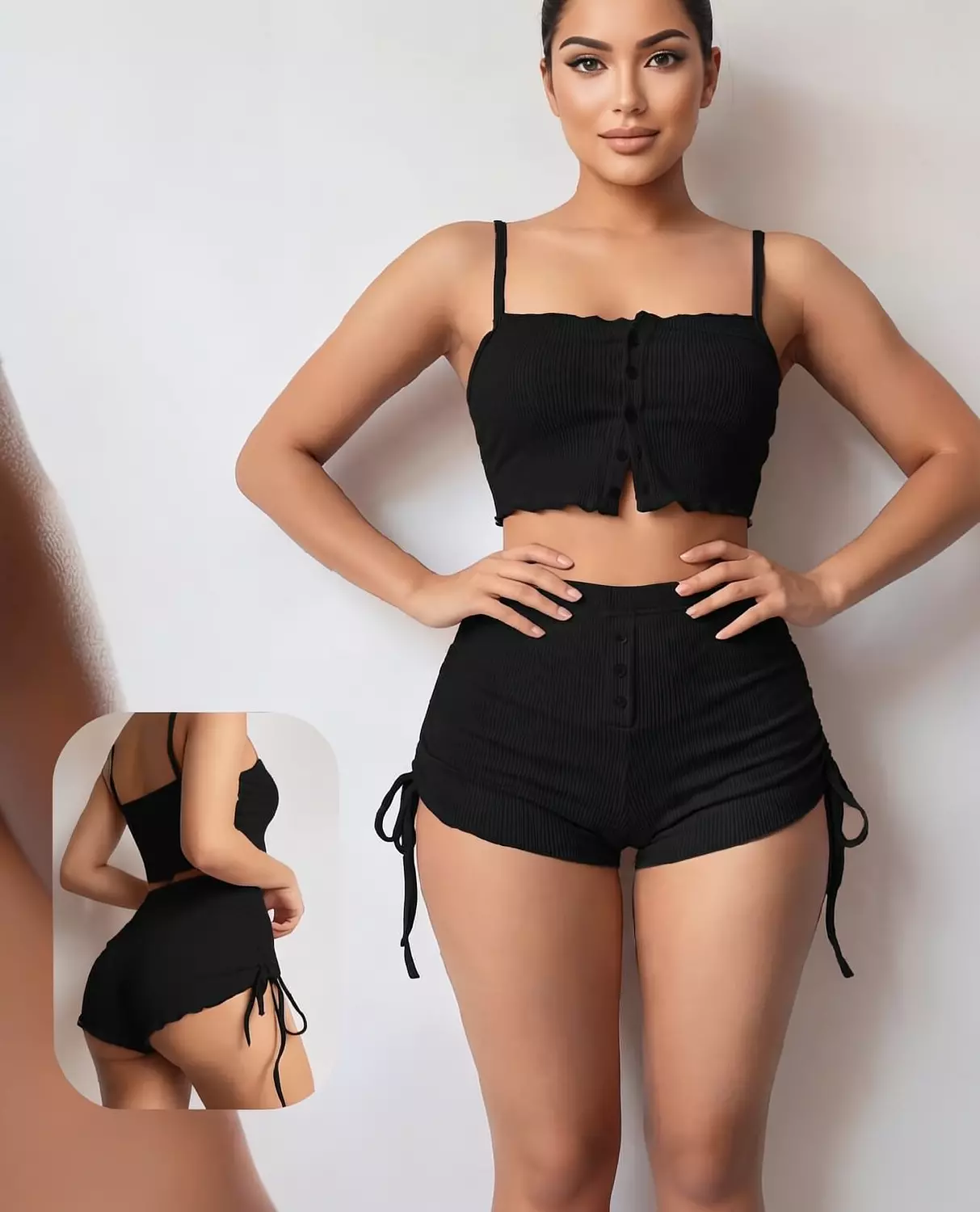 Ribbed Button Crop and Shorts Set image
