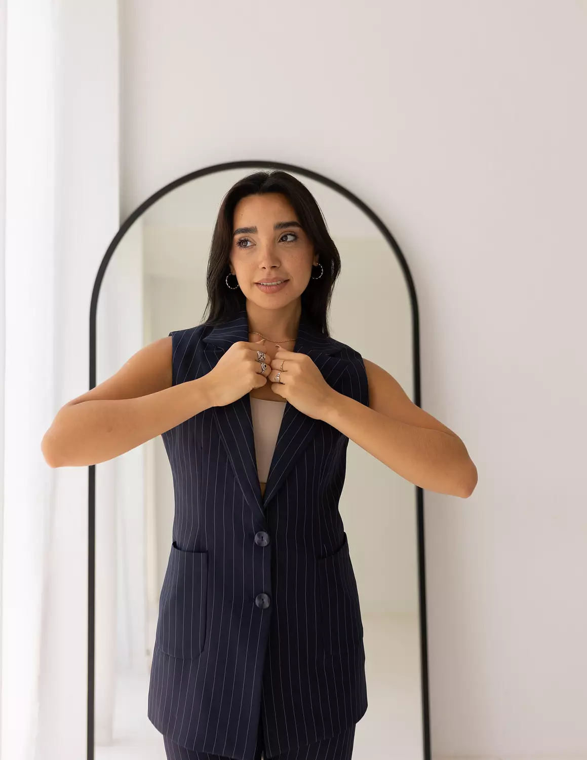 Striped Navy long vest   image