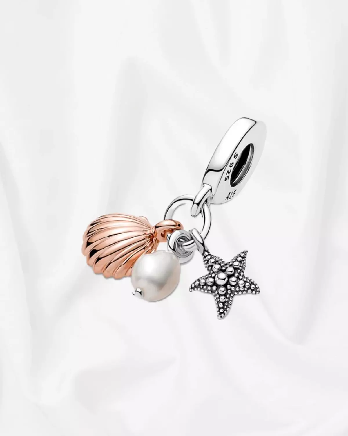 Treated Freshwater Cultured Pearl, Starfish & Shell Triple Dangle Charm 3