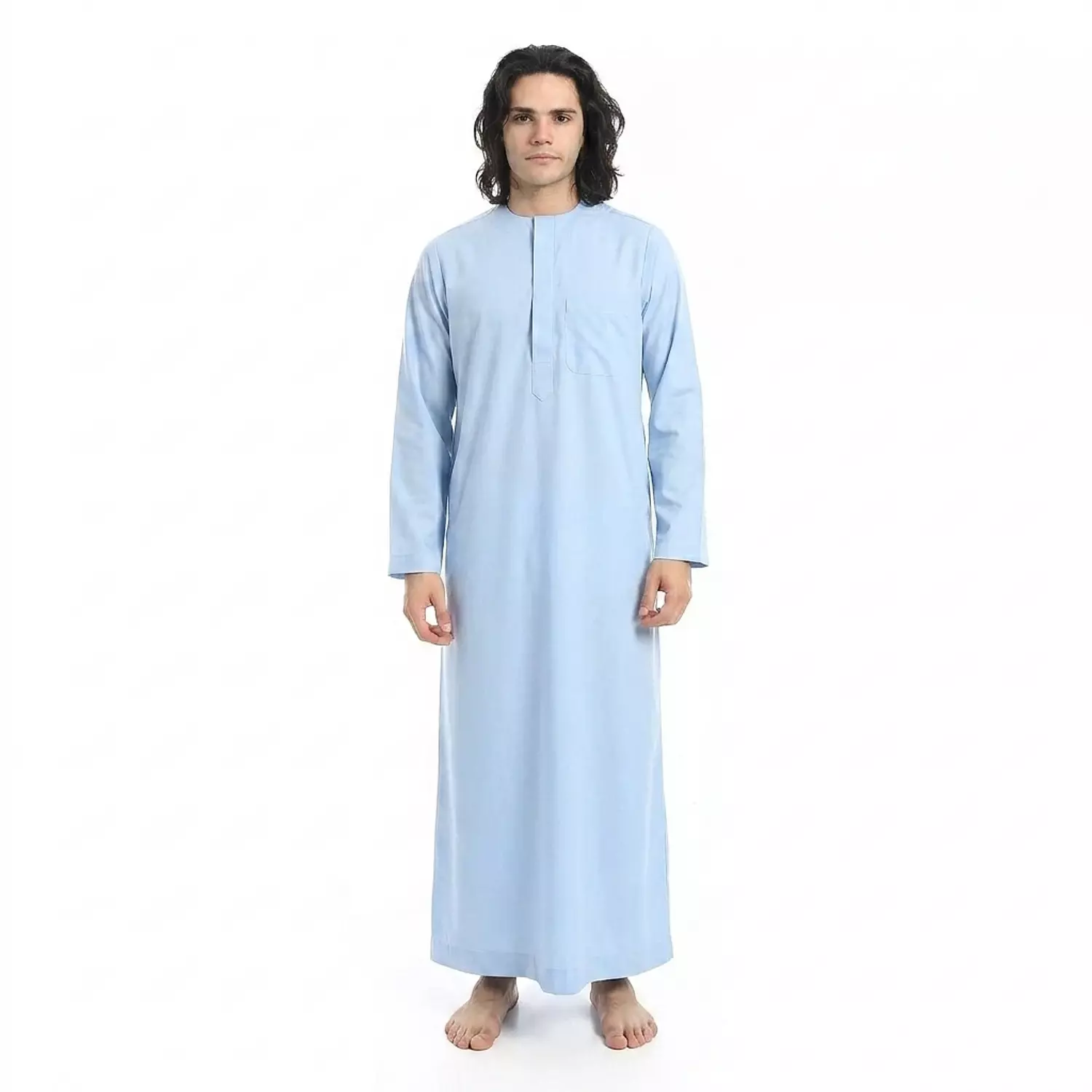 Men Galabeya Cotton Long Sleeves - 2590 - Baby Blue image