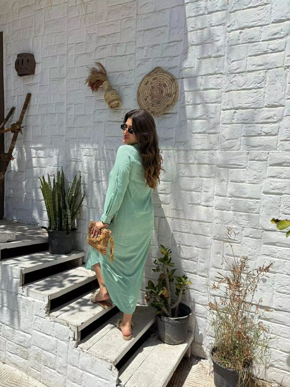 green striped dress  image