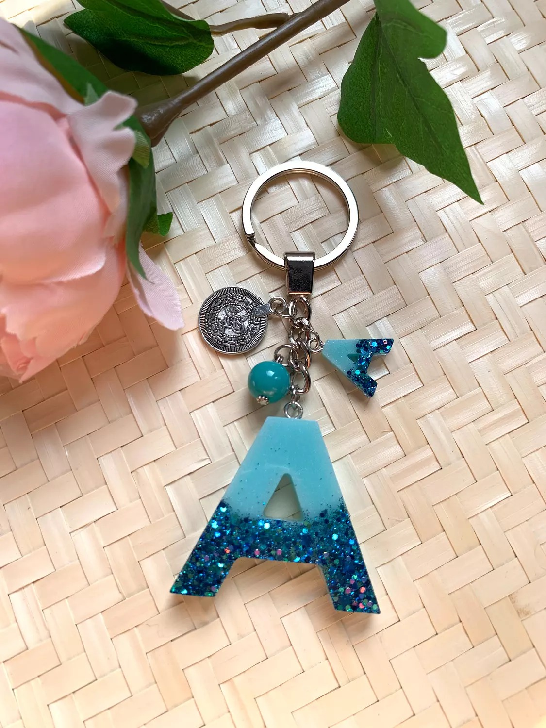 Resin Letters Keychain ( Glitter Blue ) "By Order" 1
