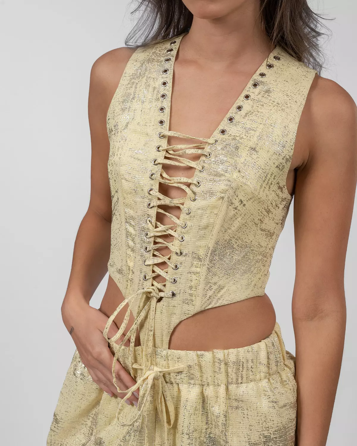 Shimmery Yellow Cut-Out Romper 4