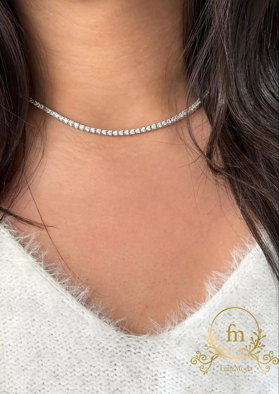 Tennis silver necklace zircon stones 2MM, 42CM image