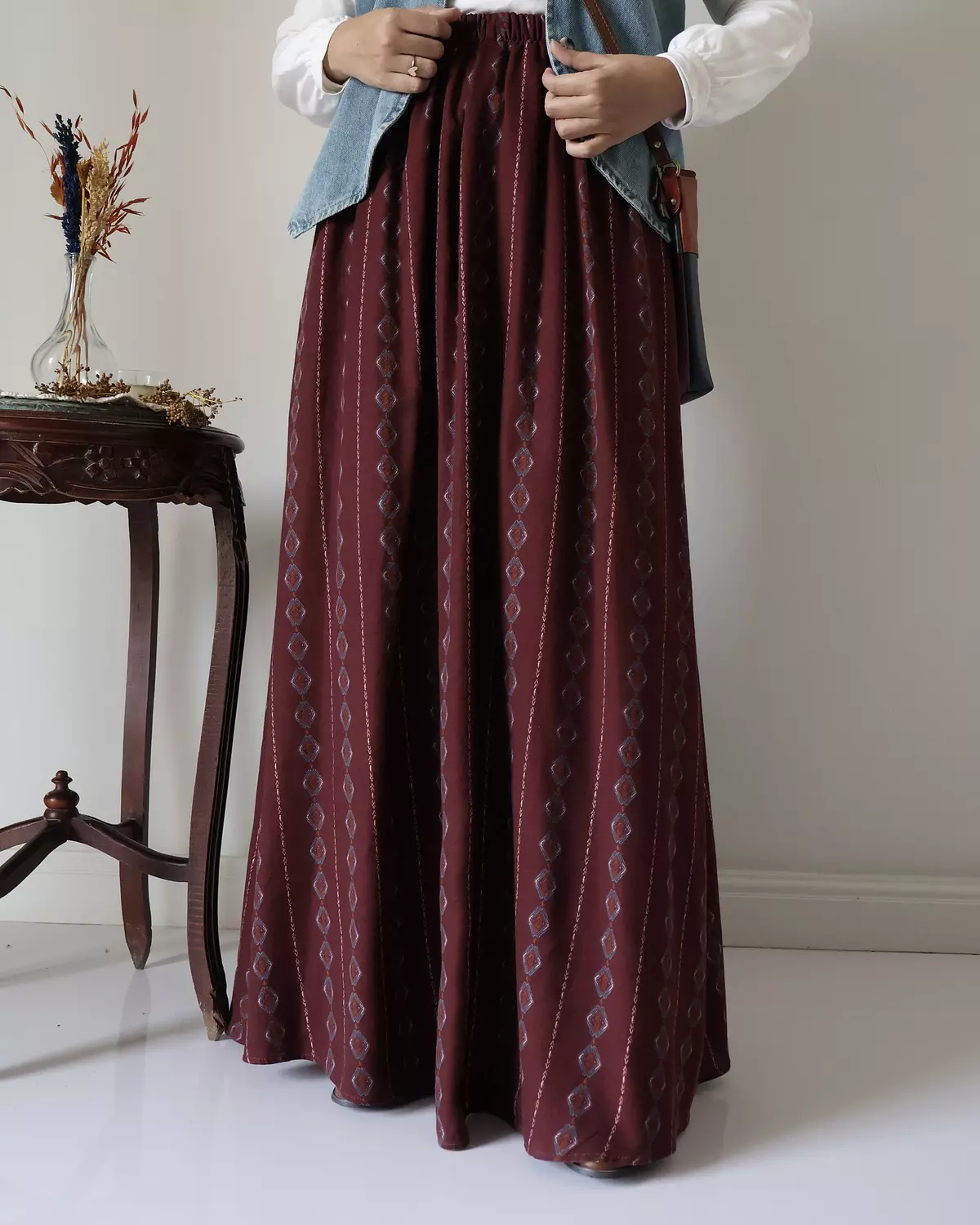 Levoil Linen Dark Red Skirt 2