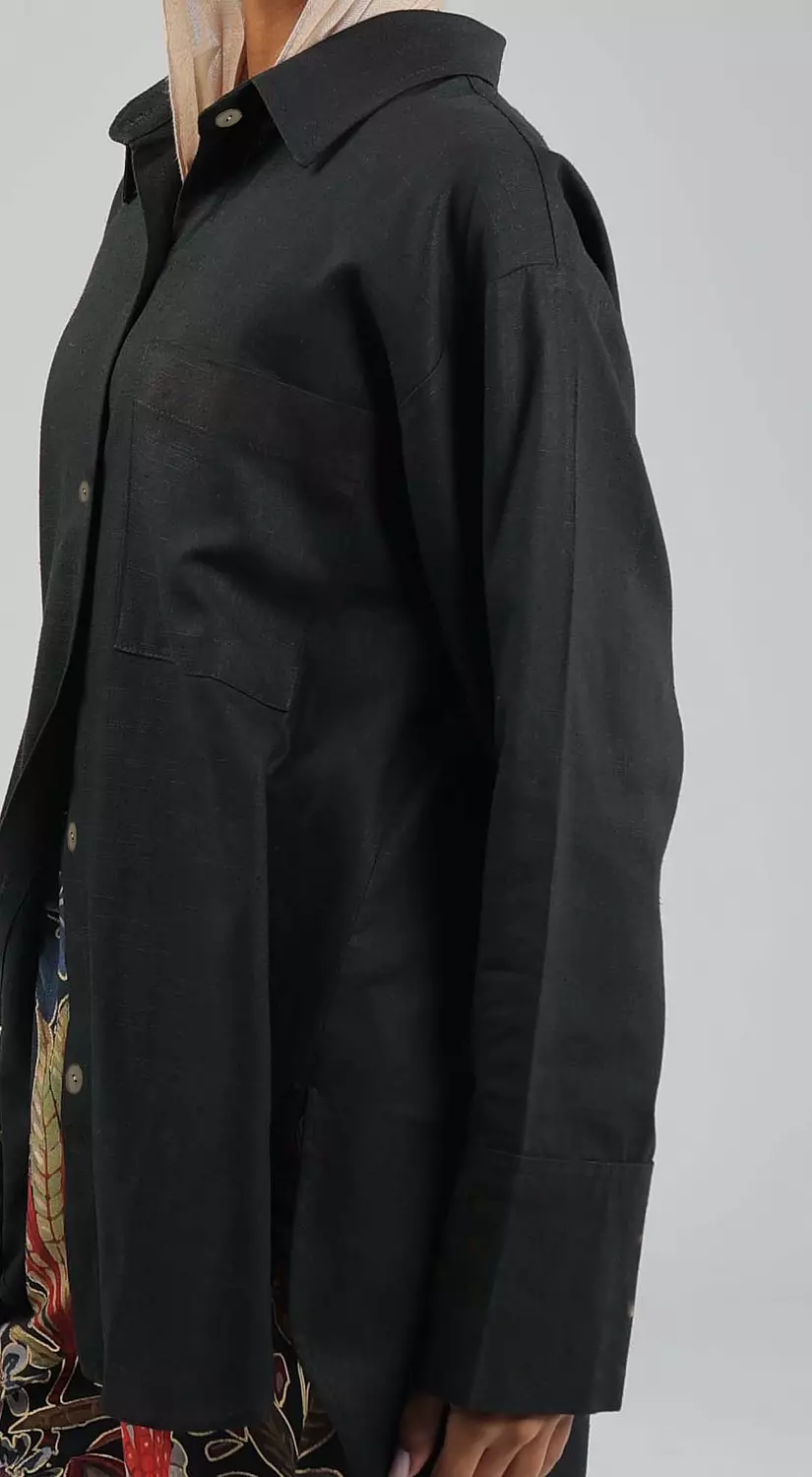 Black Plain Linen Shirt 1