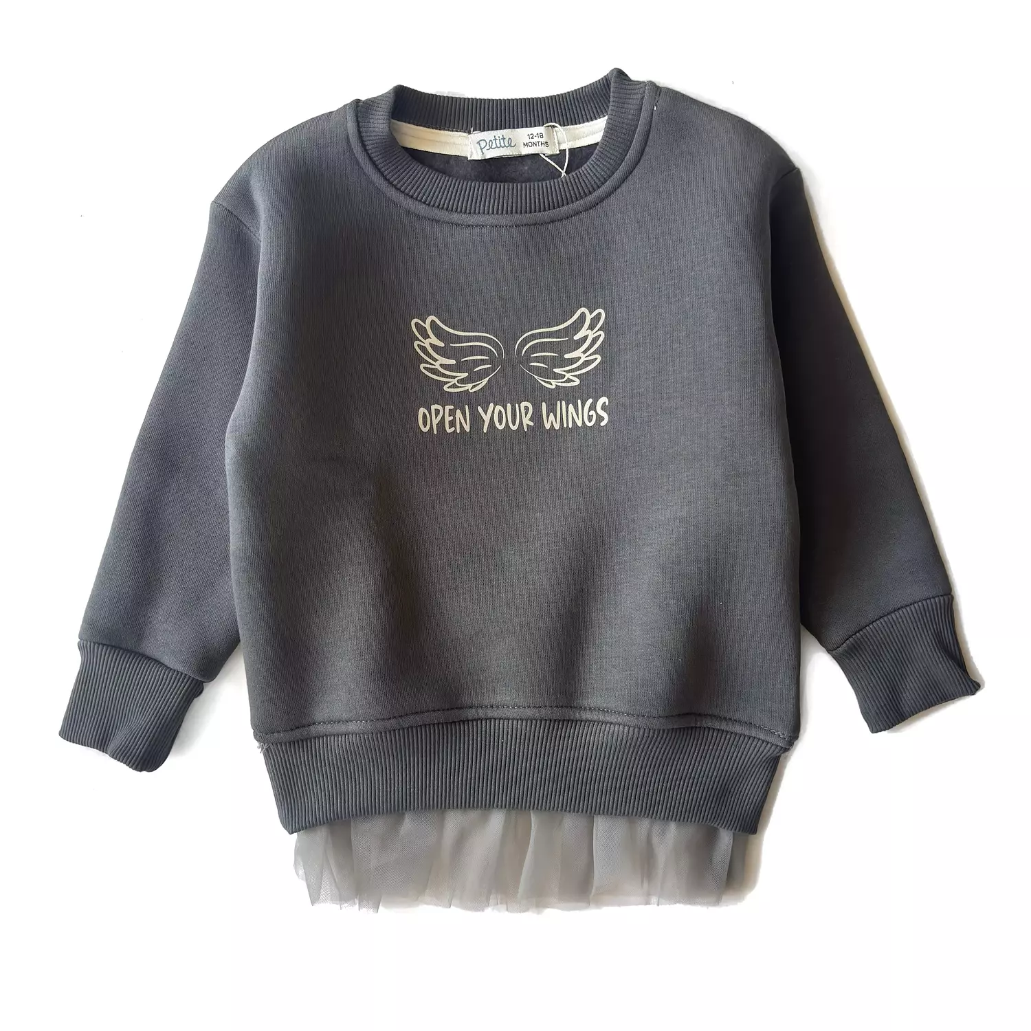 Dark Grey Tulle Cotton Fleece Sweatshirt  image