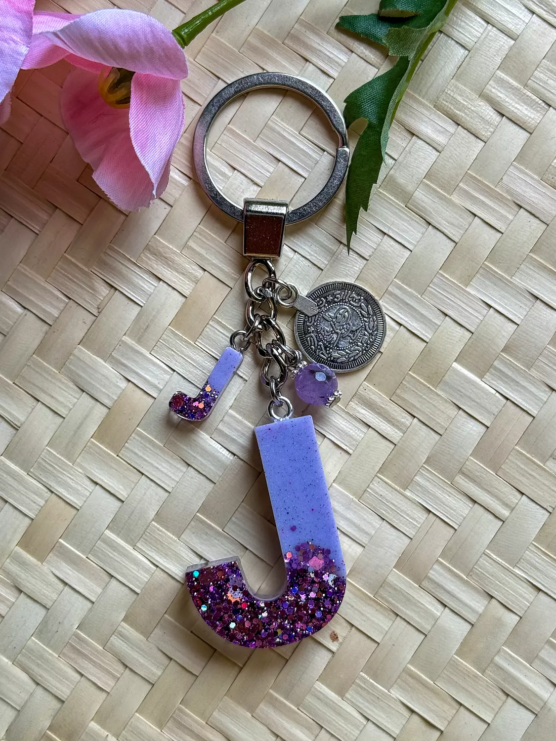 Resin Letters Keychain ( Glitter Purple ) "By Order" 9