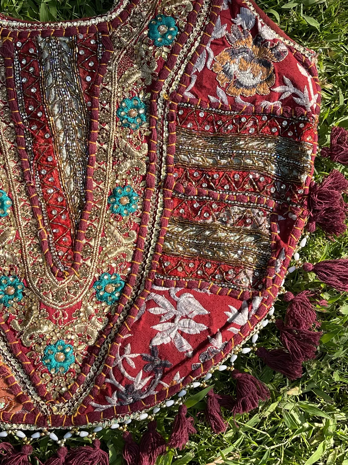 Circular Indian boho bag - Burgundy Double face  3