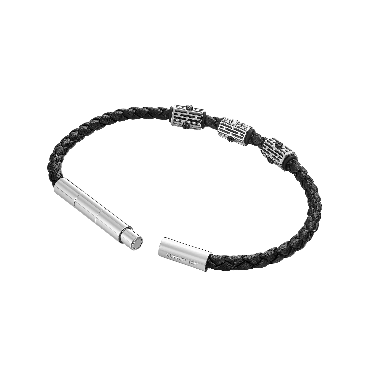 CERRUTI Braided Black Leather Stainless Steel Bracelet CIAGB0012001 2