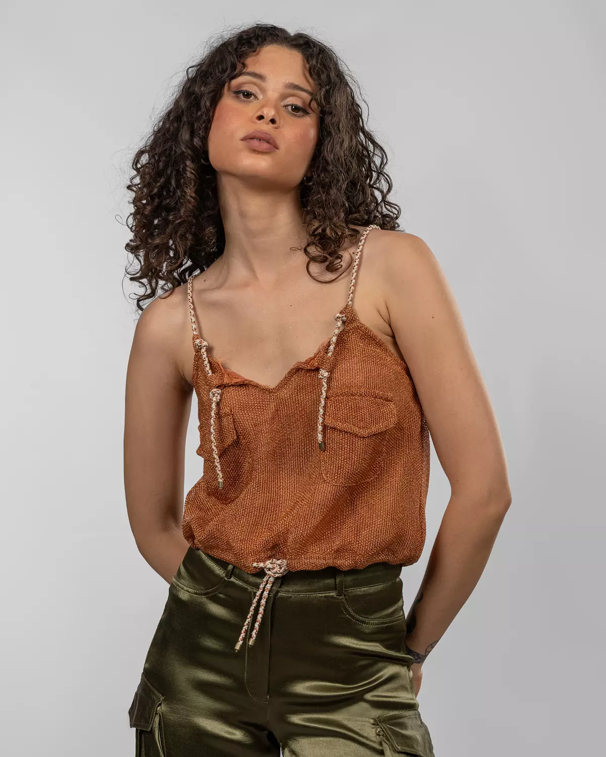 Metallic Copper Net Blouson Top hover image