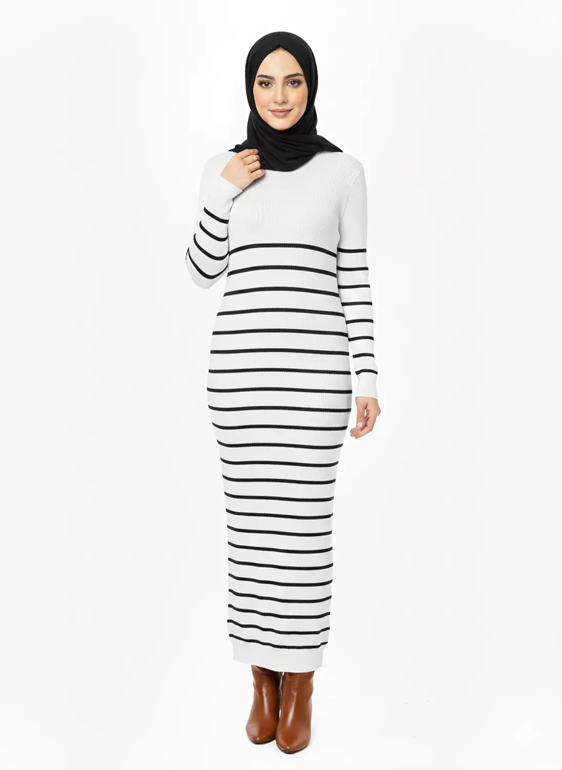Long Knit Winter Dress with Striped Design 2
