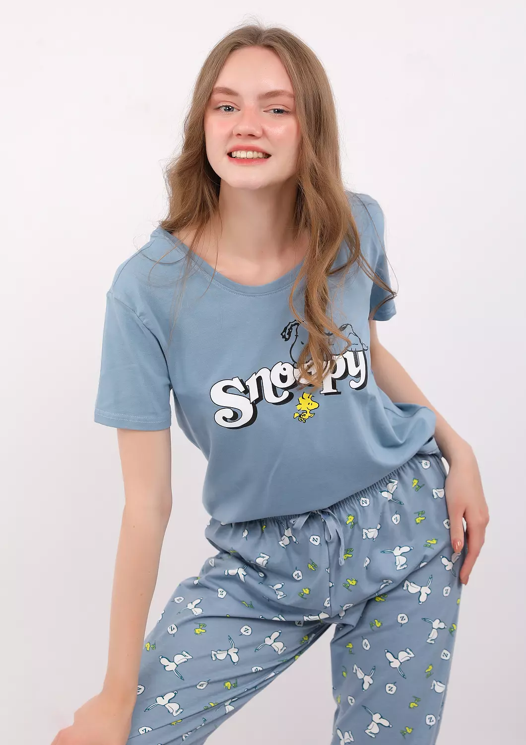 S121 Snoopy Printed Full-Length pants Pajama Set 7
