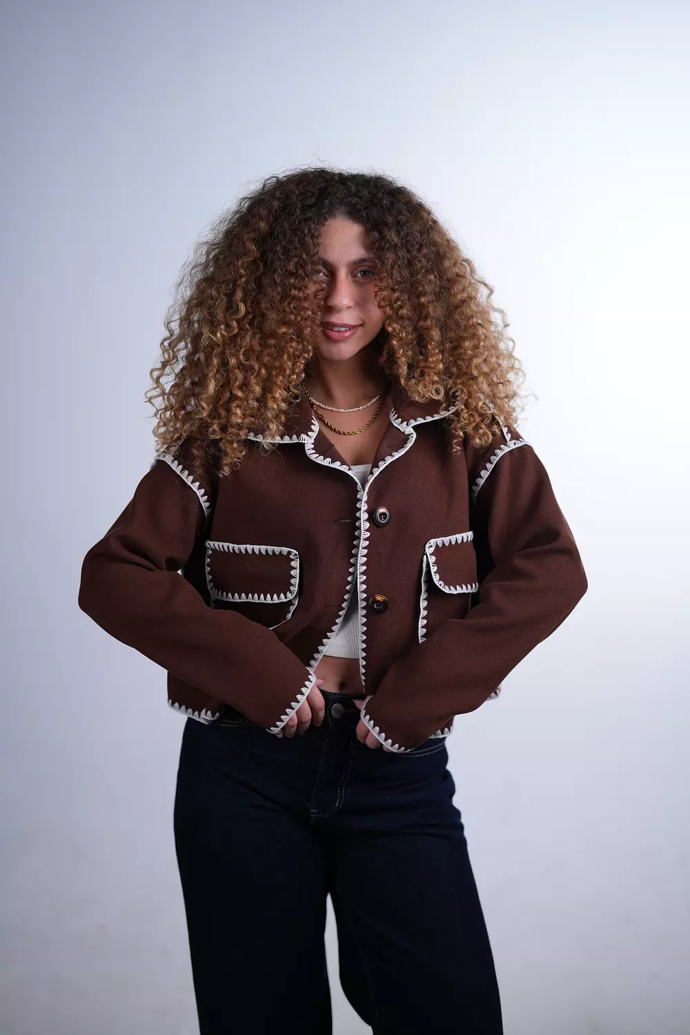 Brown Contrast Stitch Jacket image