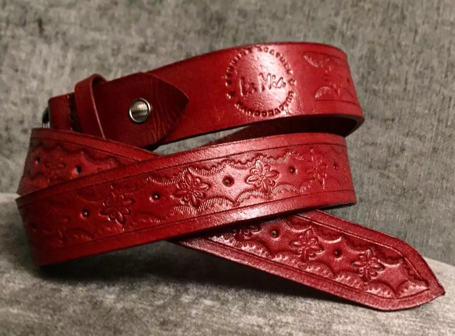 Tooled leather belt - Star flower 9