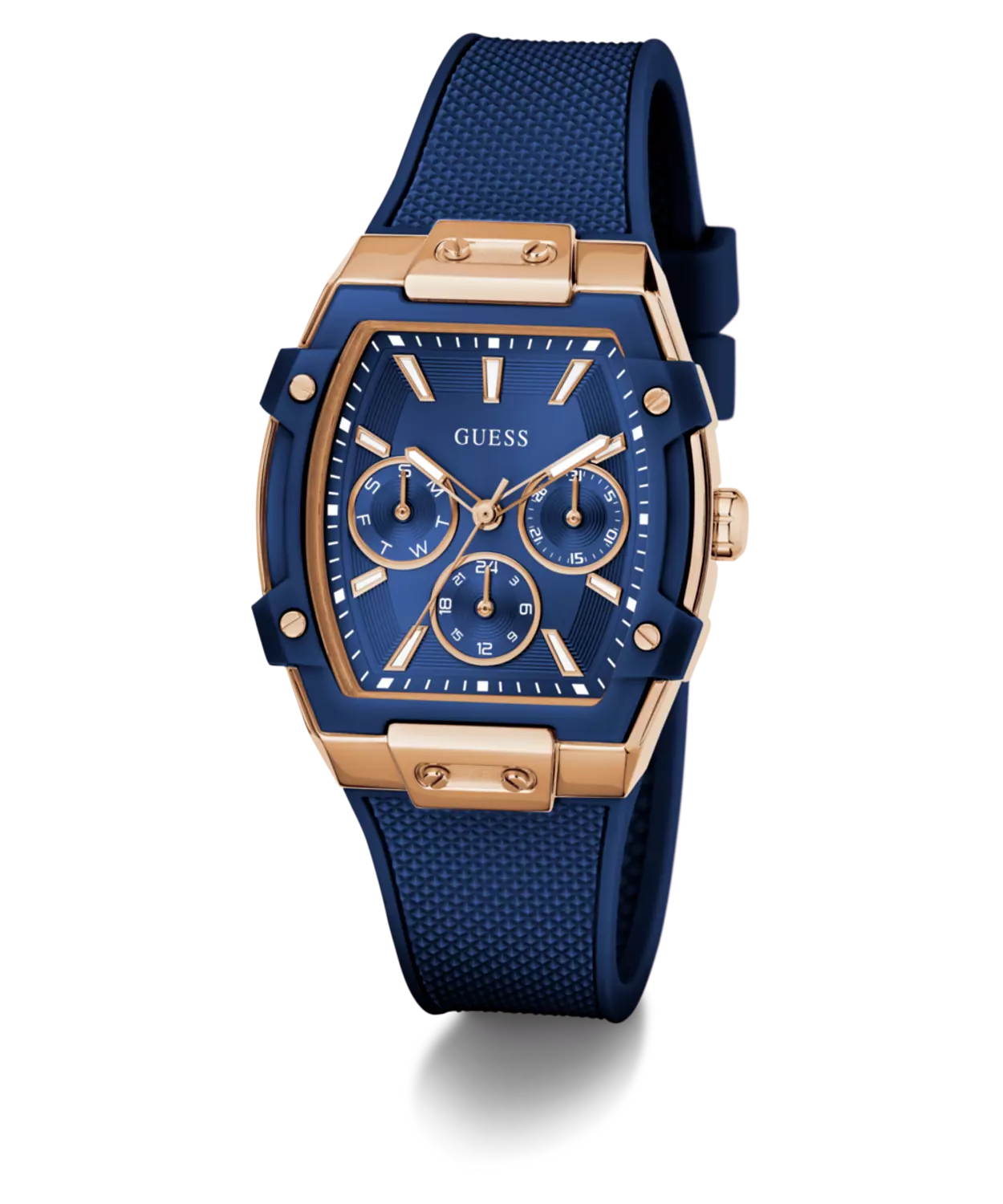 GUESS Ladies Blue Rose Gold Tone Multi-function Watch 1