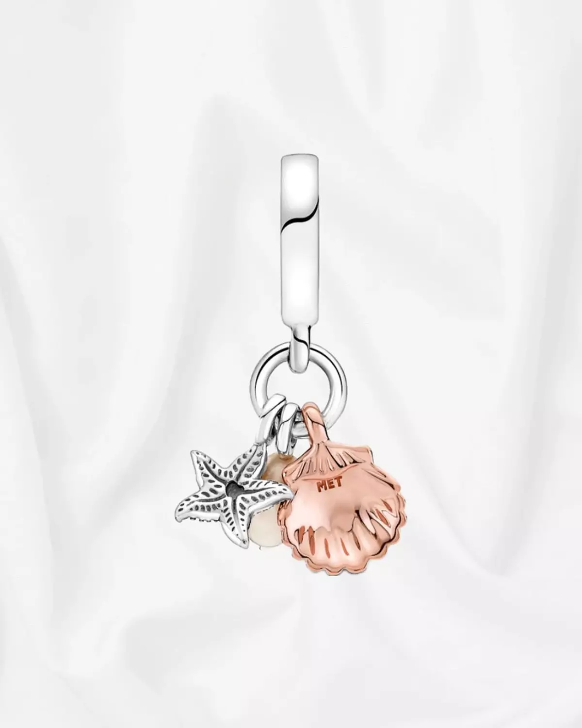 Treated Freshwater Cultured Pearl, Starfish & Shell Triple Dangle Charm 1
