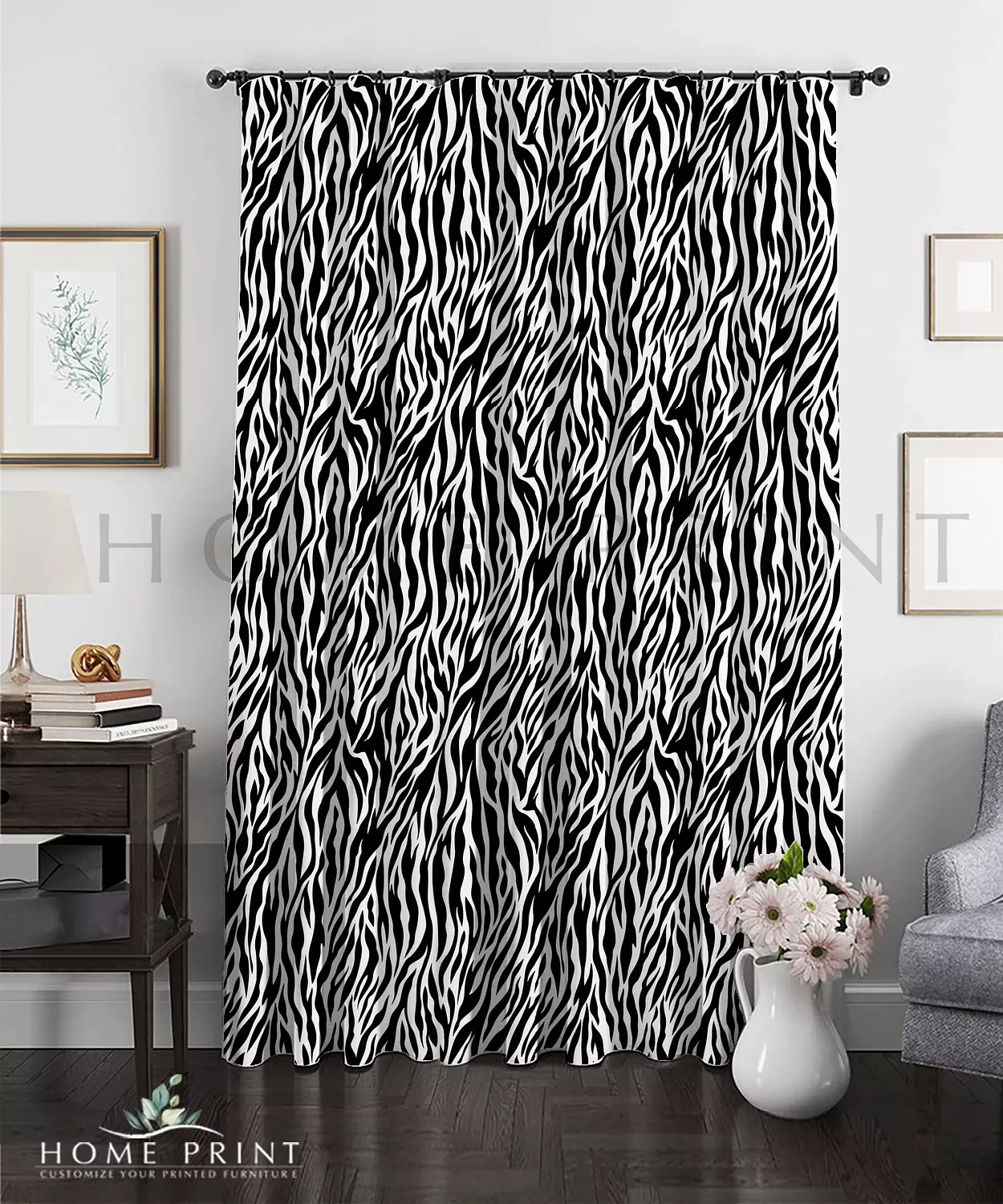 Velvet Curtain -Wavy Lines - Black and White Design