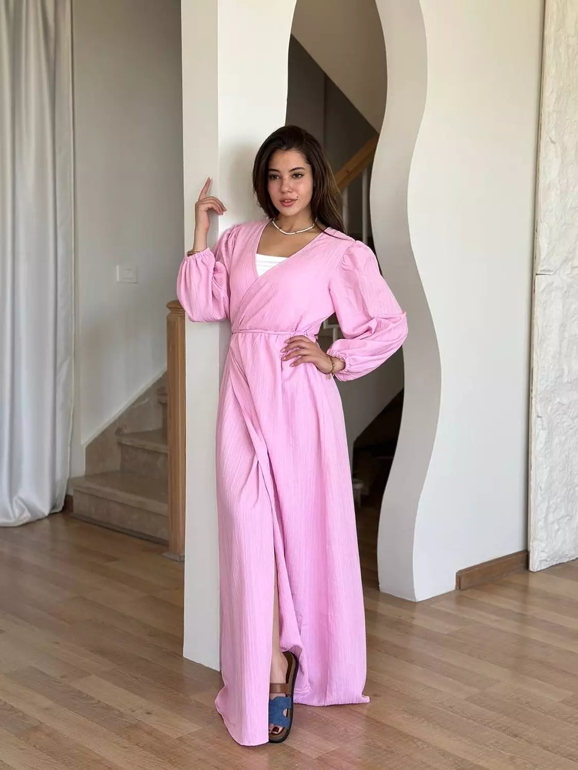 Crinkled Wrap Maxi Dress with Front Slit 7