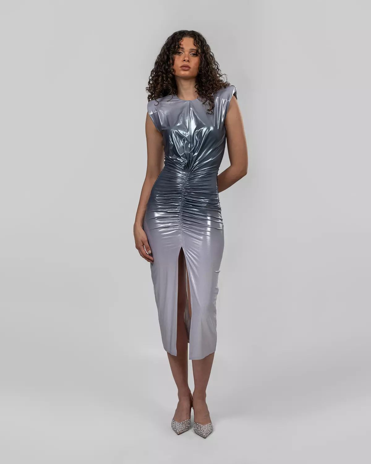 Metallic lycra degradé midi dress  image