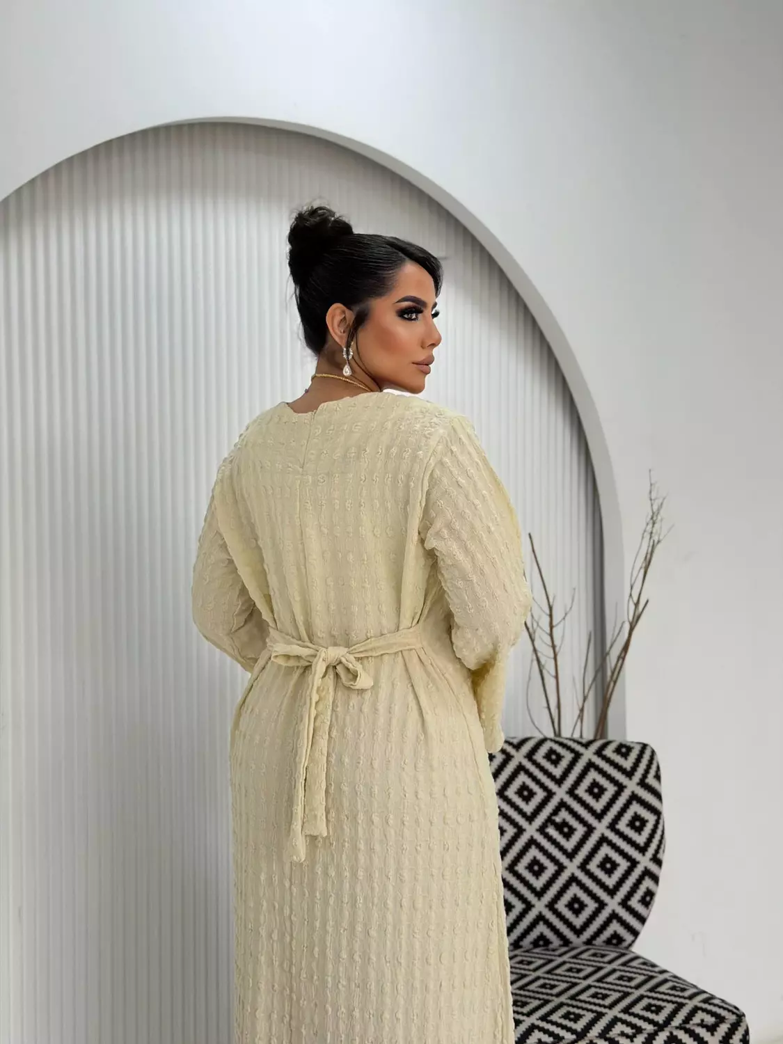 Allure Textured Dress In Butter Cream  3