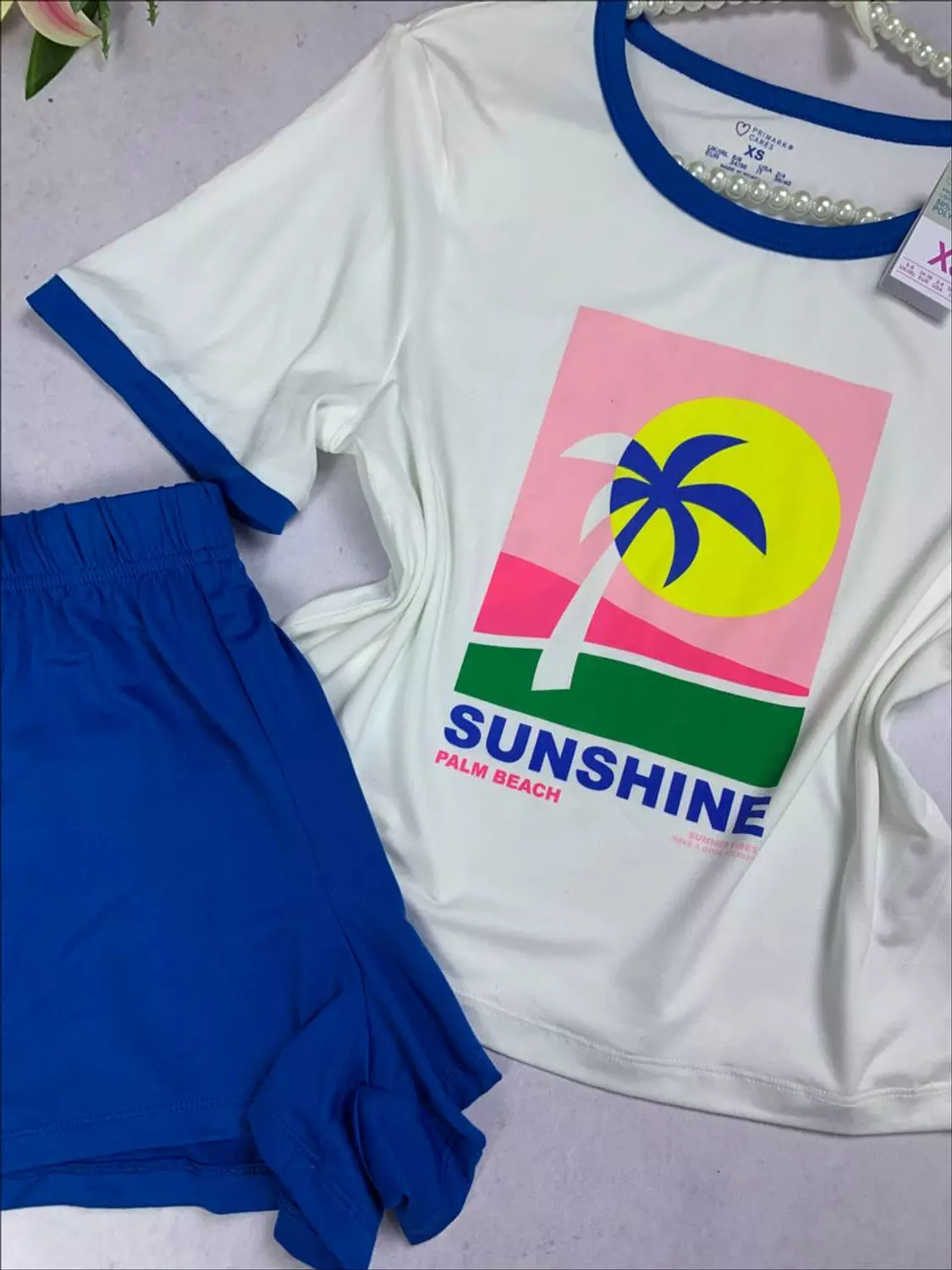 Jersey super soft  hot short pj set from primark uk hover image