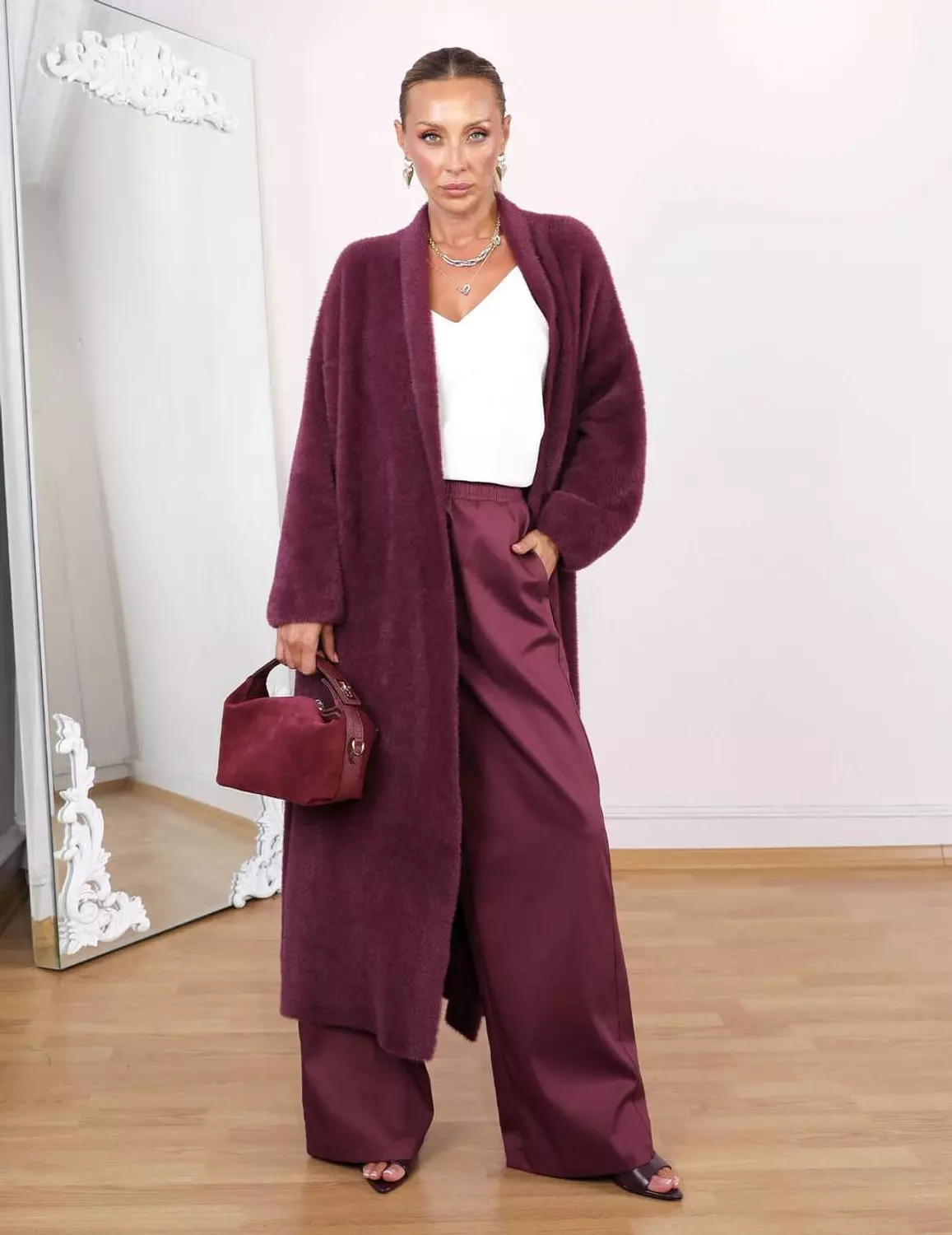 Long Open Burgundy Mohair Cardigan  image
