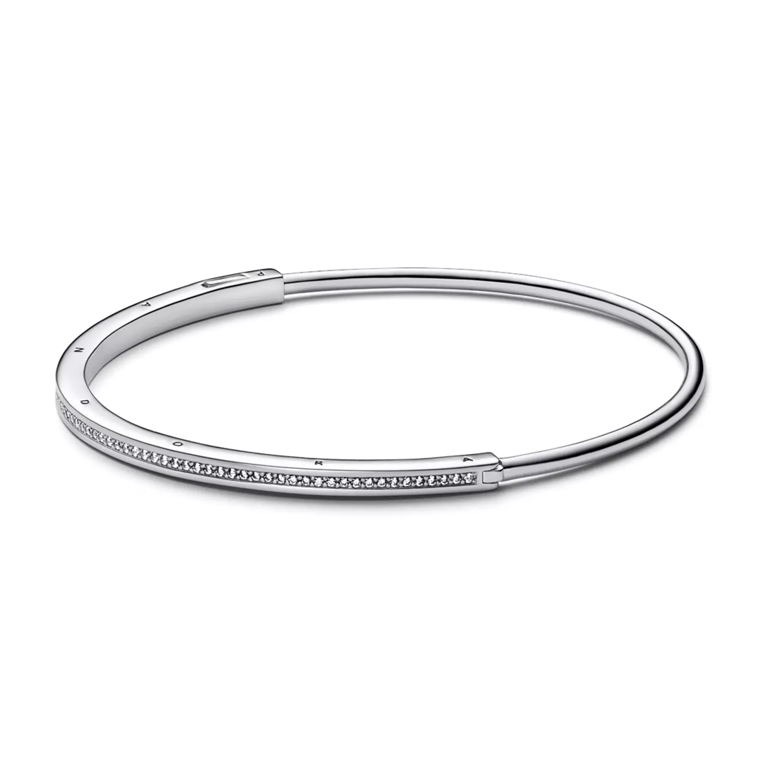 Pandora logo sterling silver bangle with clear cubic zirconia image