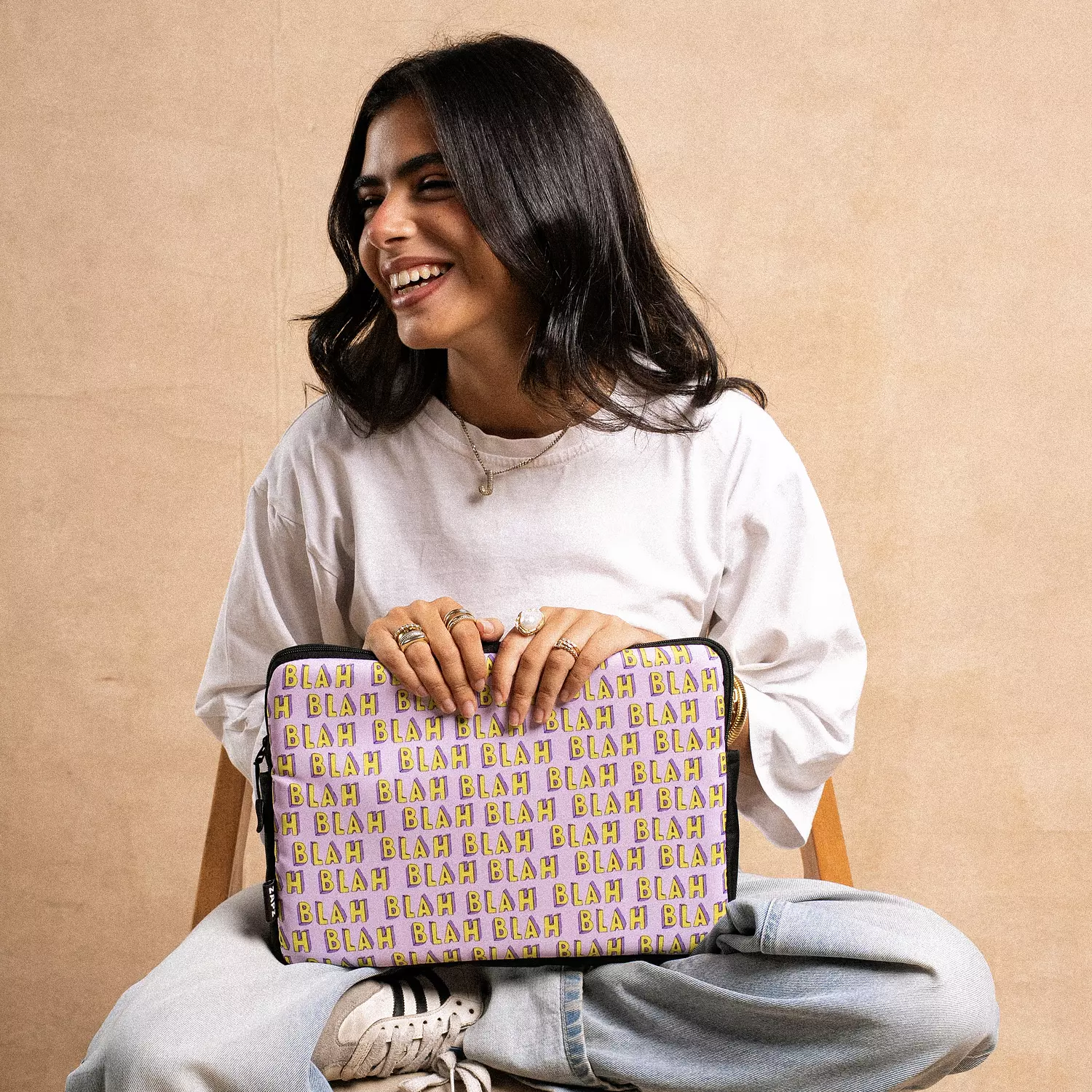 BLAH BLAH PINK ‘N’ YELLOW LAPTOP SLEEVE  hover image