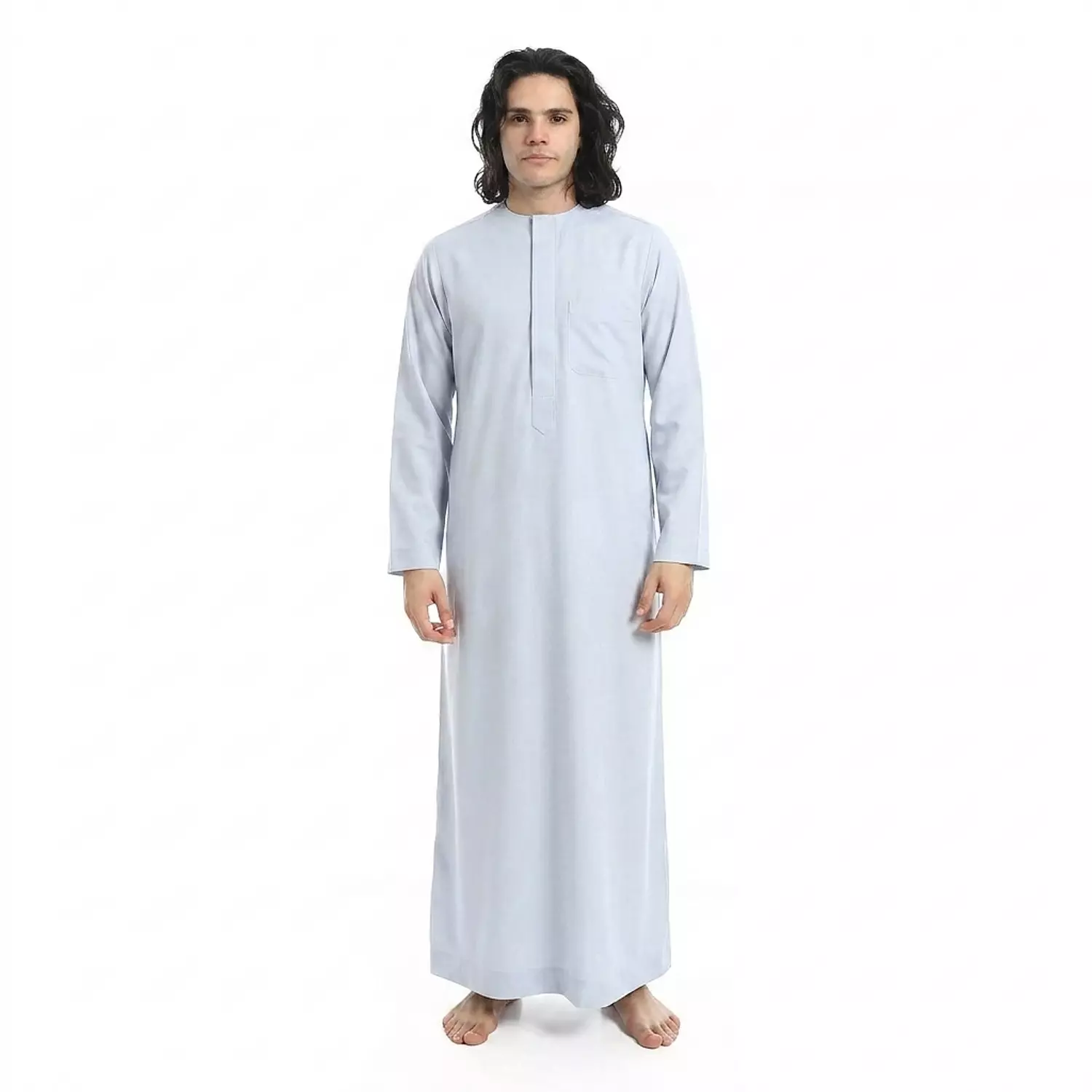 Men Galabeya Cotton Long Sleeves - 2590 - Light Blue image