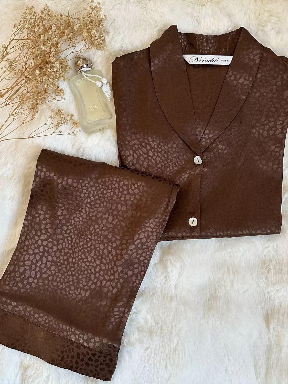 Chocolate jacquard satin pjs 1