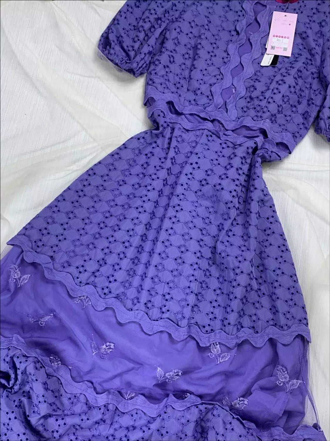 Long cotton embroidered dress with Lace from Splash   Size XS to 45:53 k    hover image