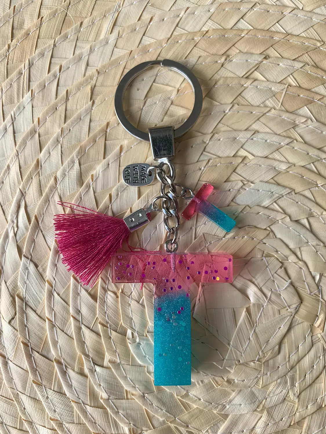 Resin Letters Keychain ( Fuschya & Teal ) "By Order"  17