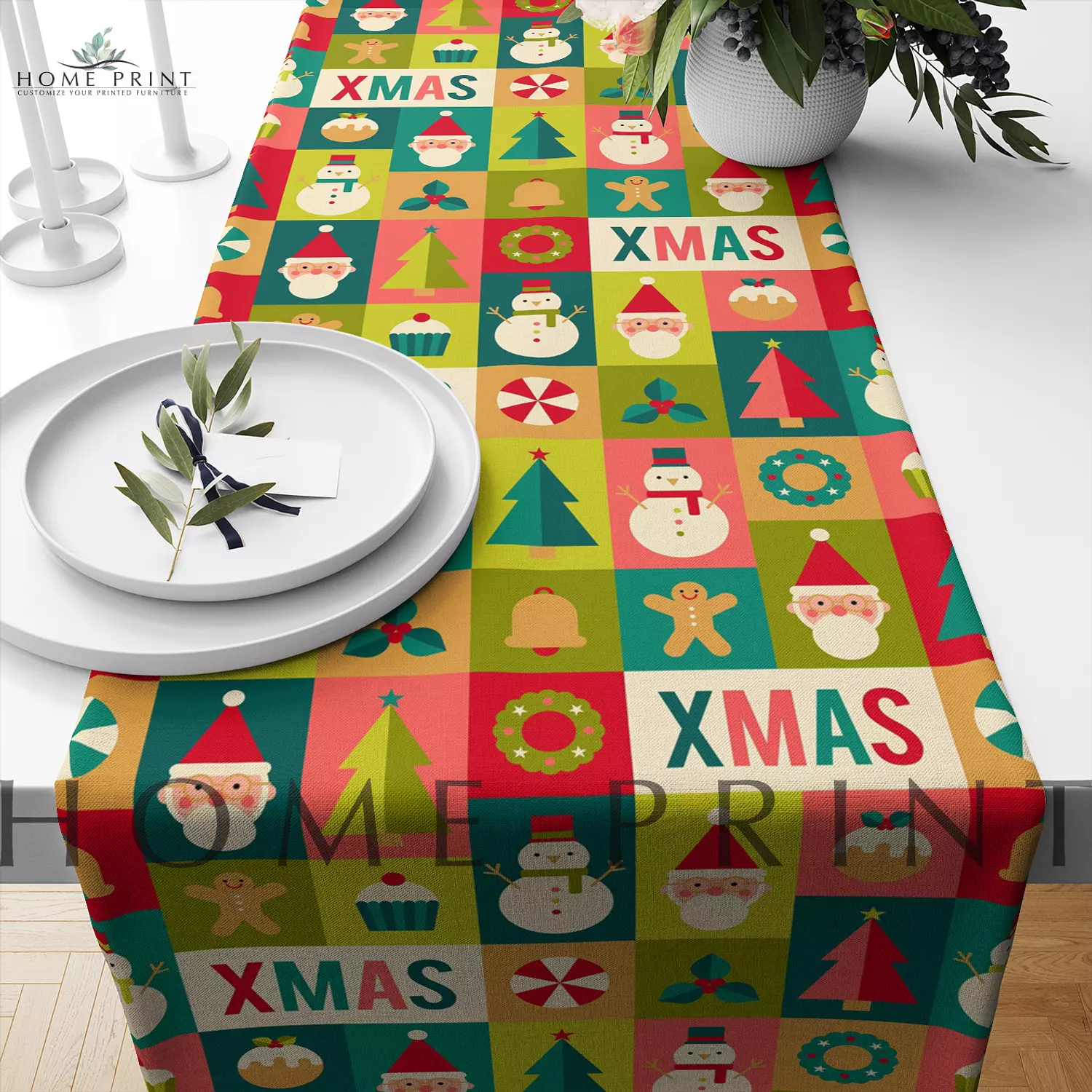  Christmas Runner  - Different Christmas Shapes - Multi color Pattern image