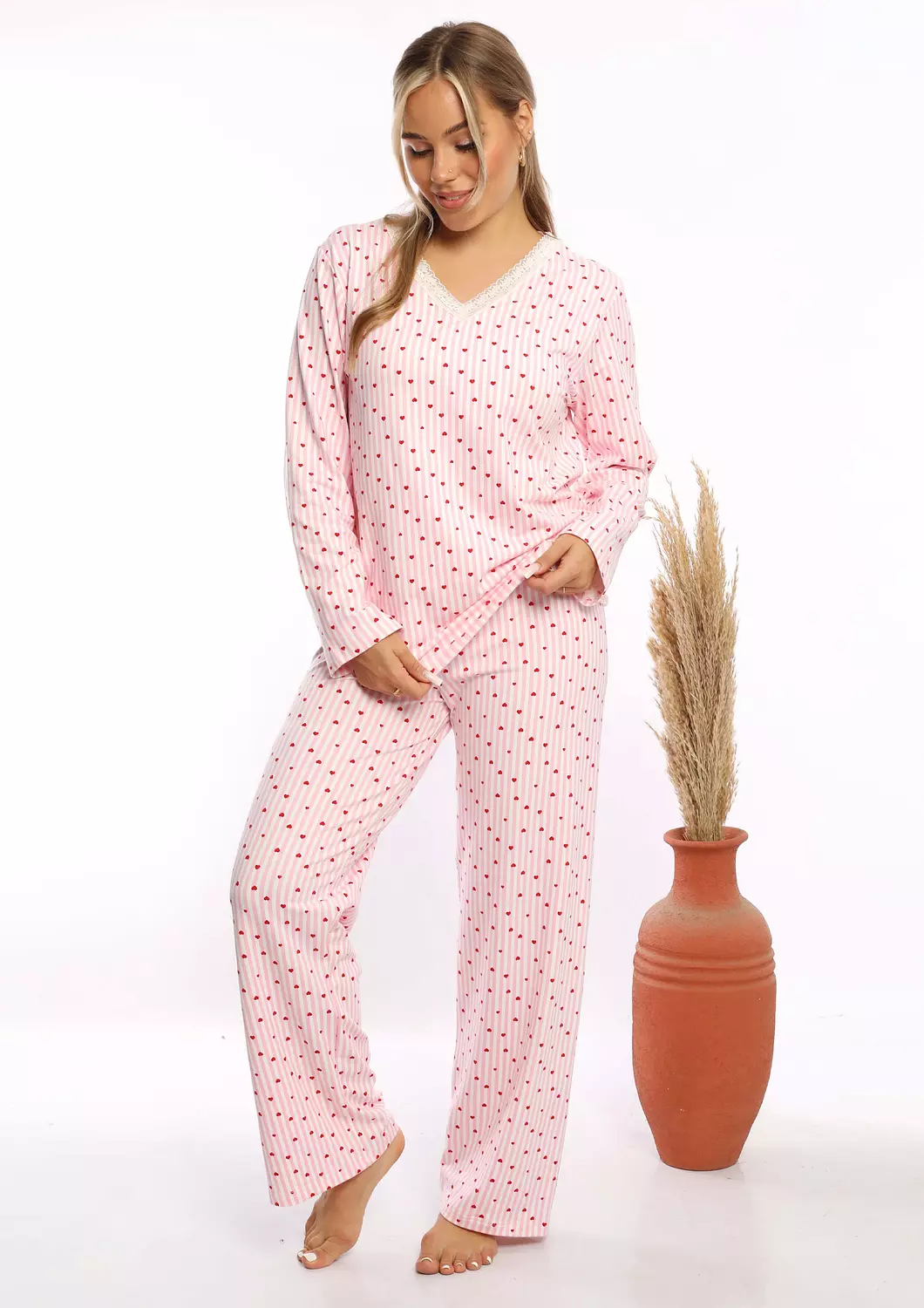 C332 PINK HEARTS LONG SLEEVES PAJAMA SET  2