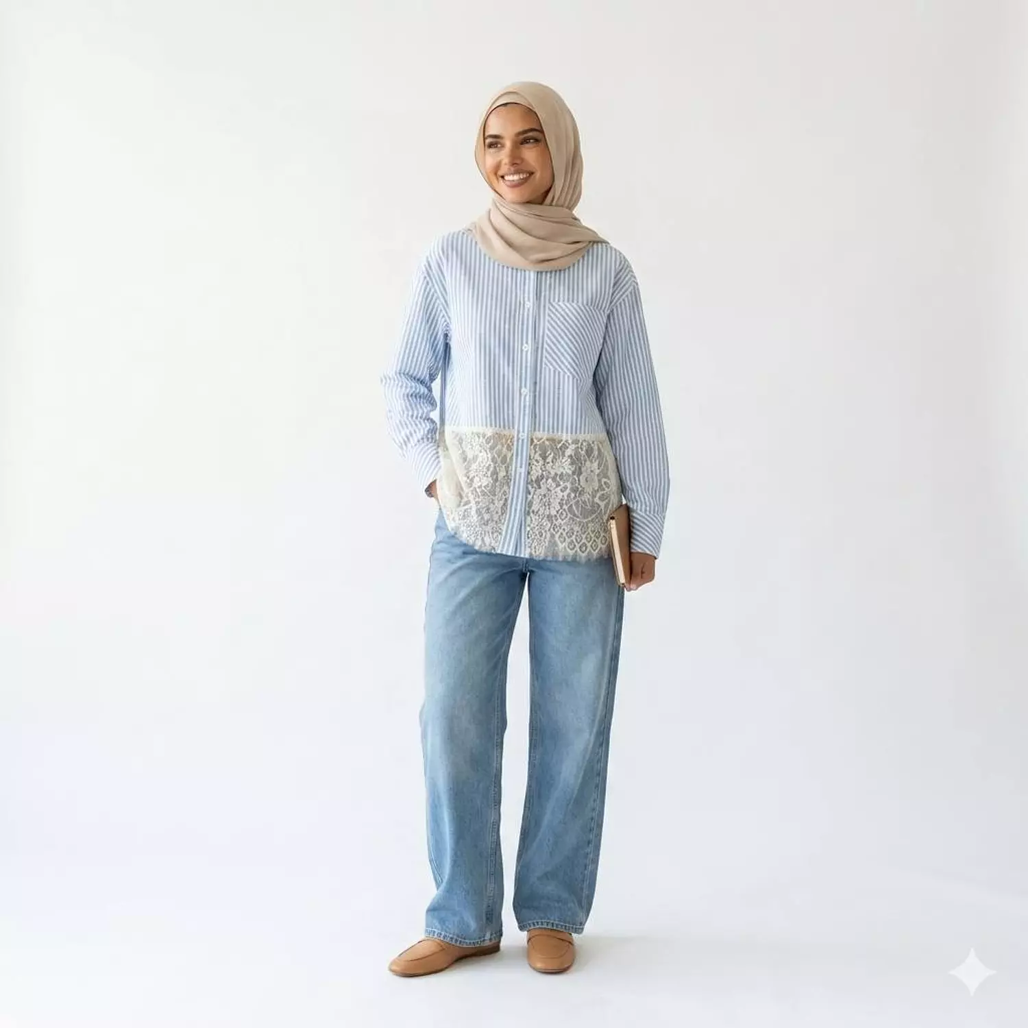 Striped Lace Panel Shirt image