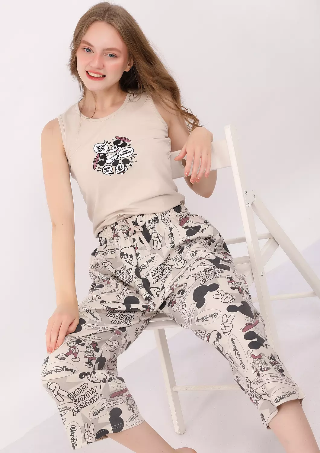S316 Mickey Comics Capri Pants Pajama Set 3