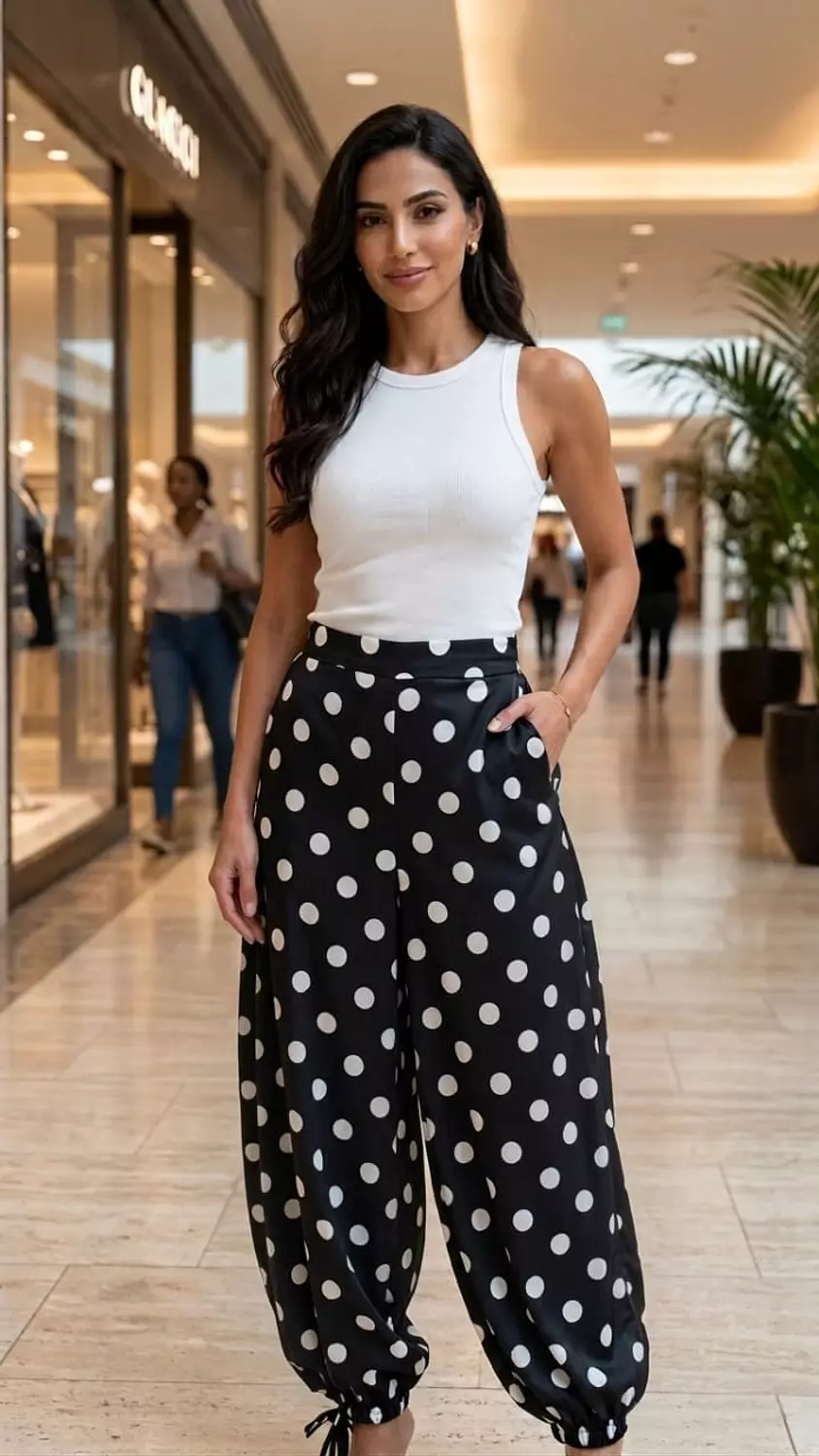 Polka satin pants image