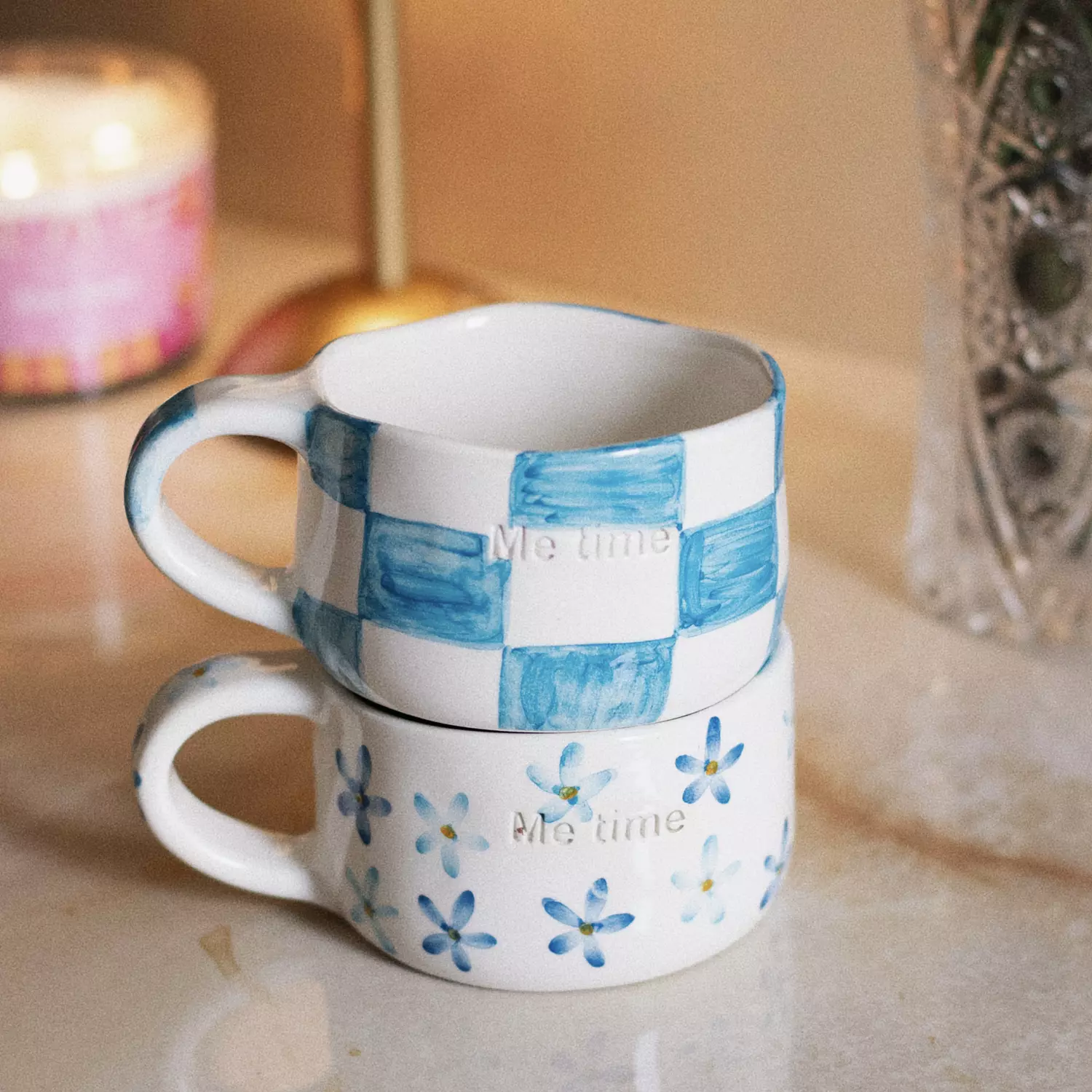 set of 2 ( morning breeze+Blue grid) mugs 1