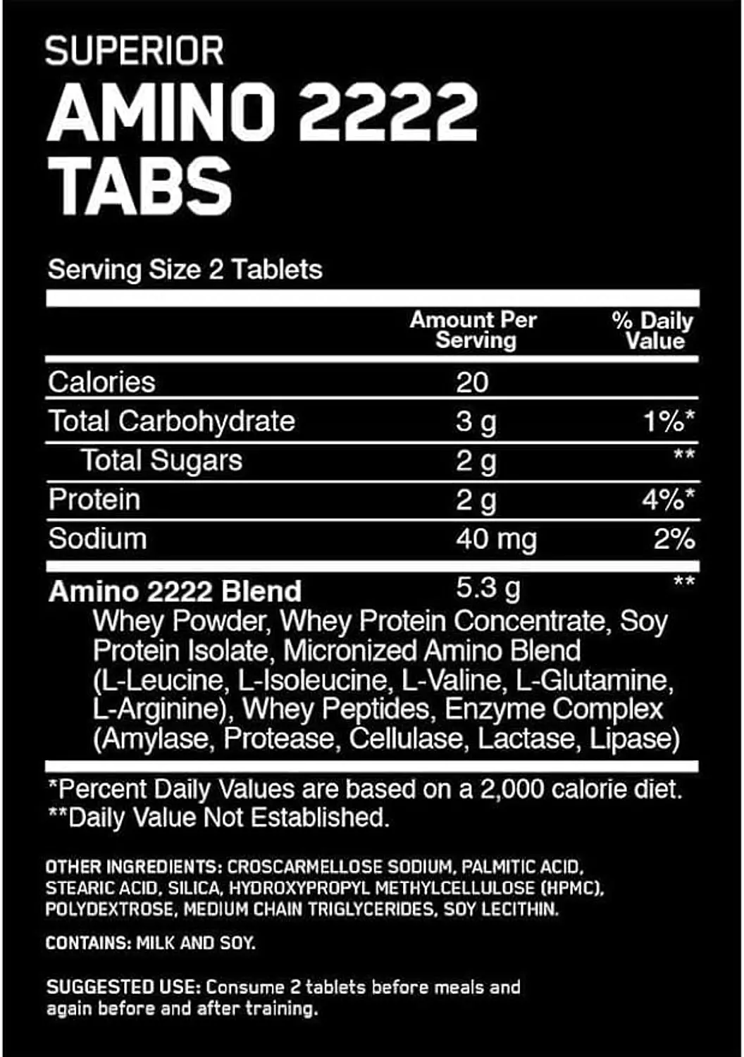 Amino 2222 Tabs - Full Amino Acid Spectrum 160 Tablets | 80 Servings hover image