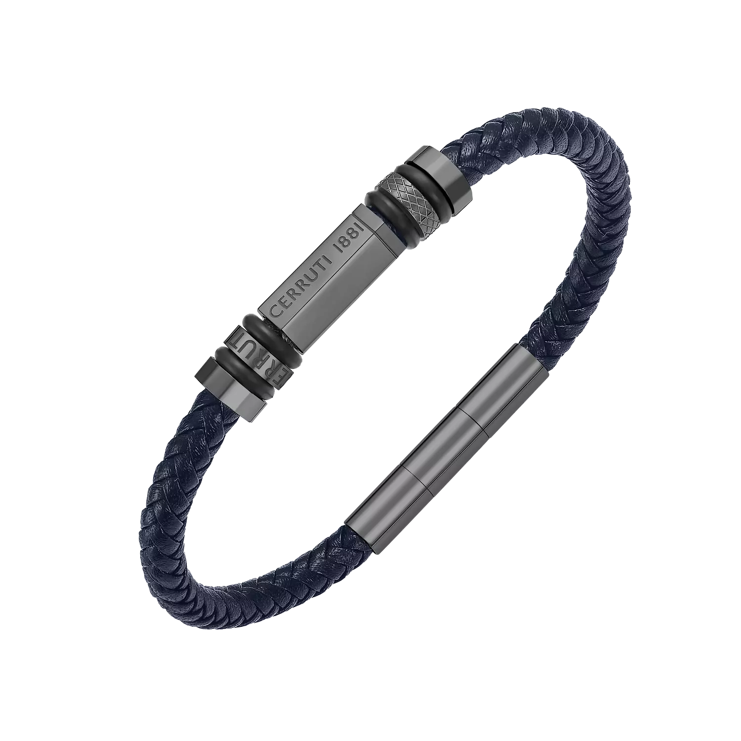 CERRUTI Narciso IP Gun Metal Stainless Steel With Braided Blue Leather Bracelet CIAGB0011902 For Men image
