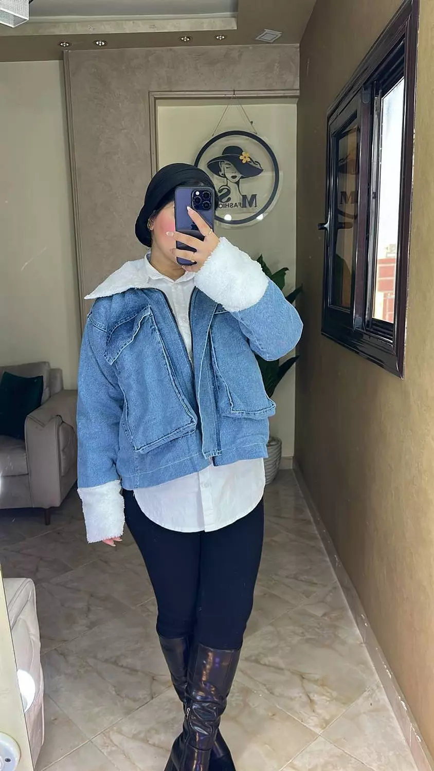 Fur-lined denim jacket 1
