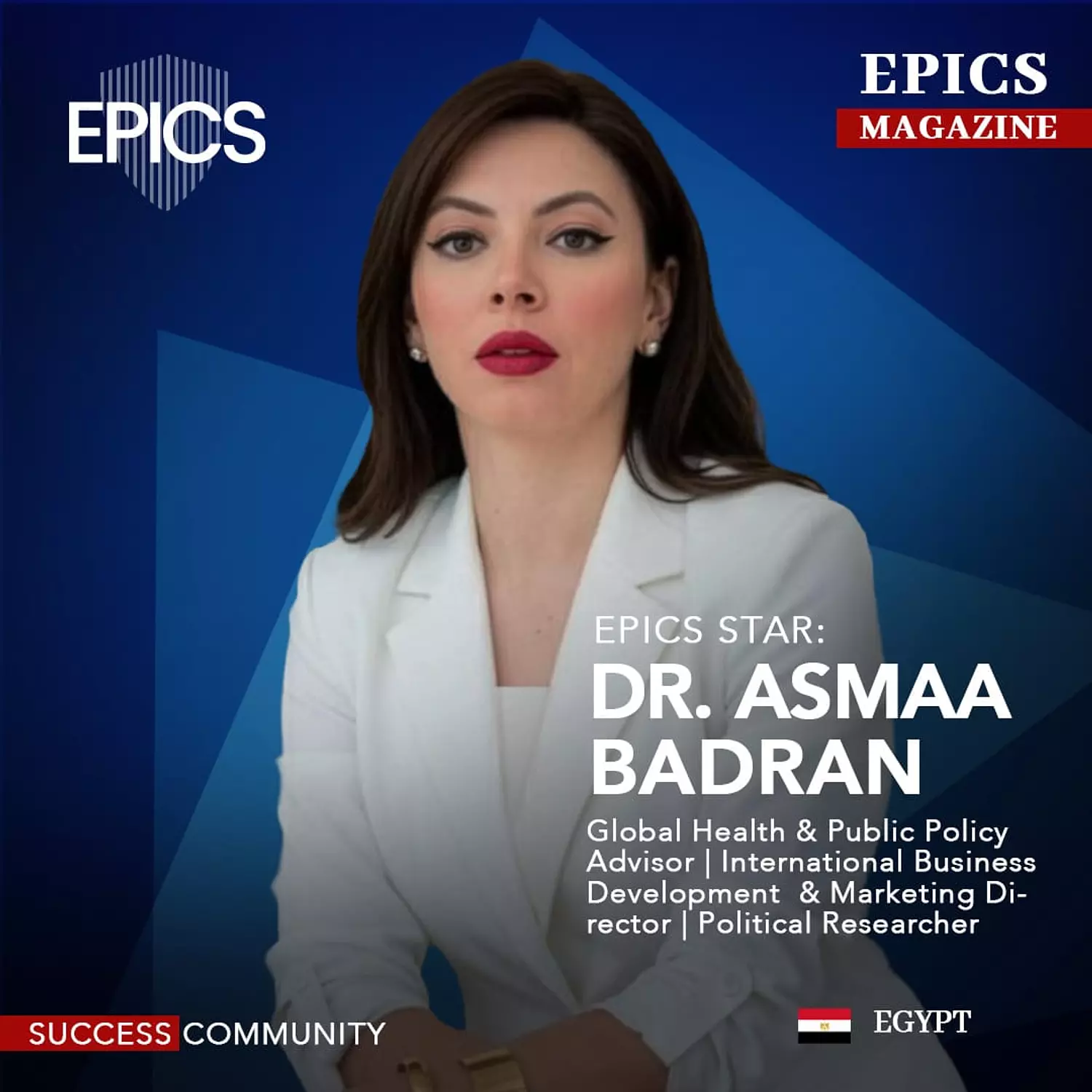 <p style="text-align: start">🎖️🌐Dr..Asmaa Badran(Story)Global Health&amp;Public PolicyAdvisor, International_Business Development&amp; MarketingDirector ,Political</p><p style="text-align: start">Researcher.</p>