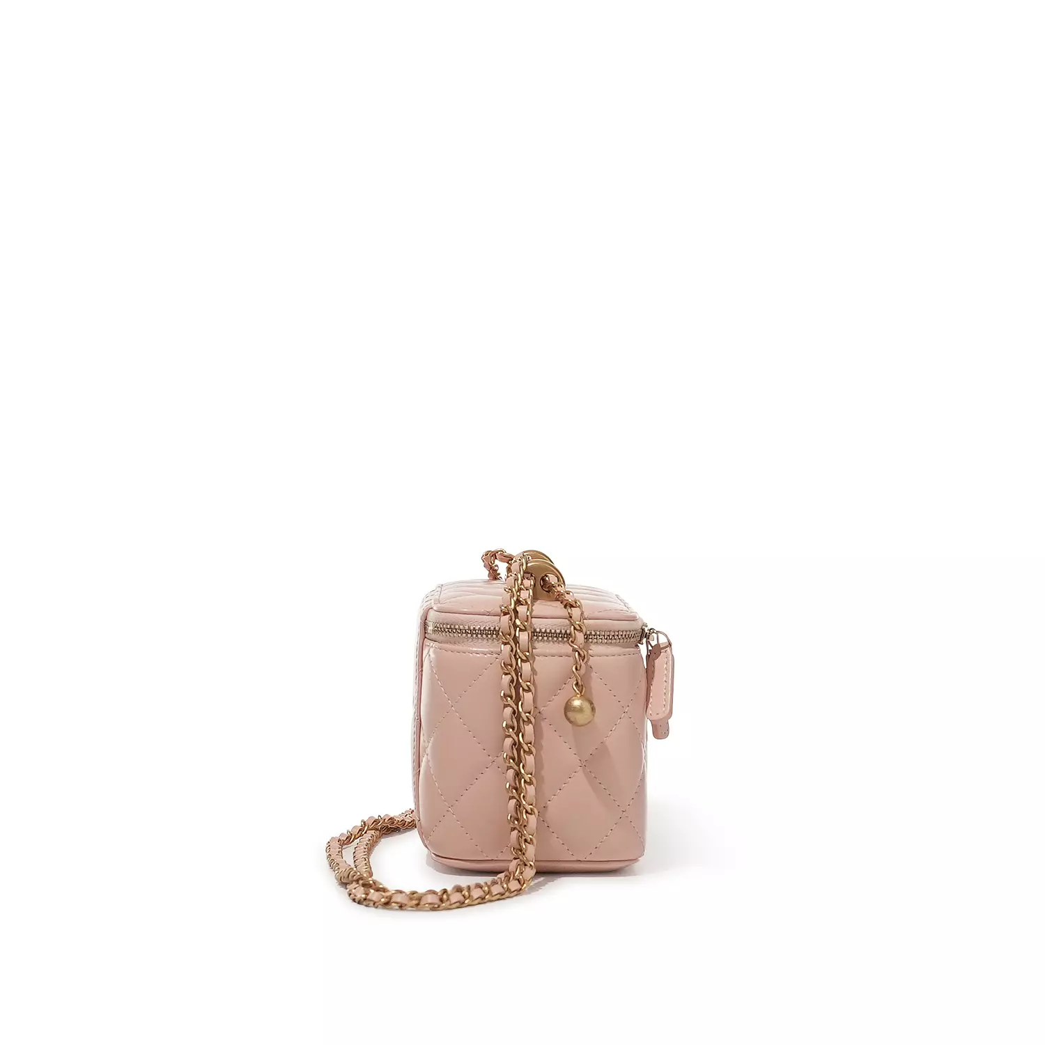 Chanel Pink Quilted Lambskin Long Vanity Case with chain.  2