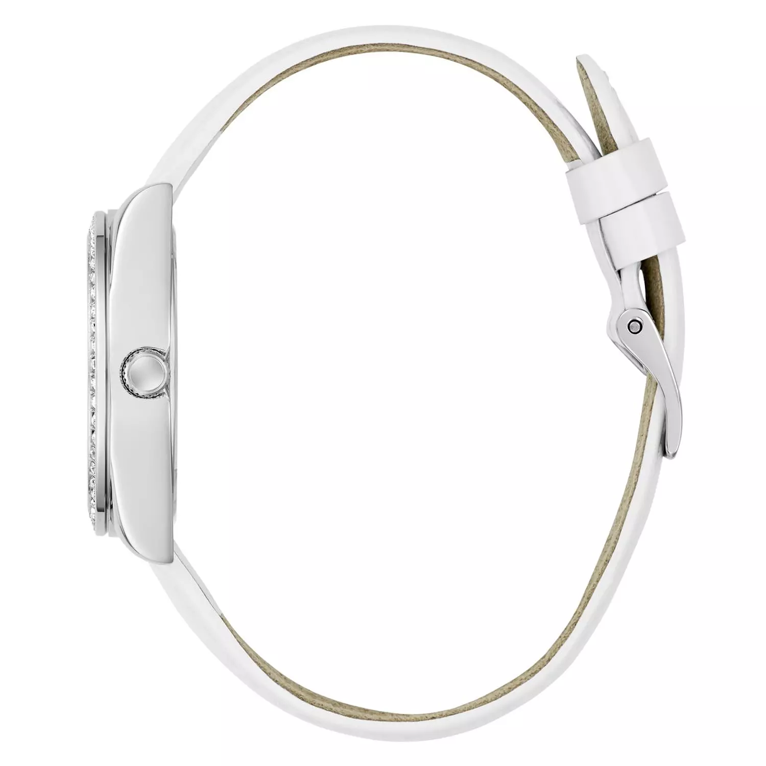 GUESS BOA Ladies White Silver Tone Analog Watch WHITE Genuine Leather Patent Strap 1