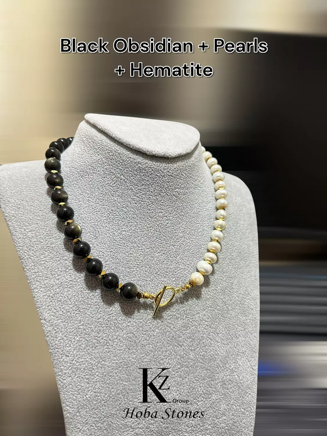 Necklace Black Obsidian with Pearl 2