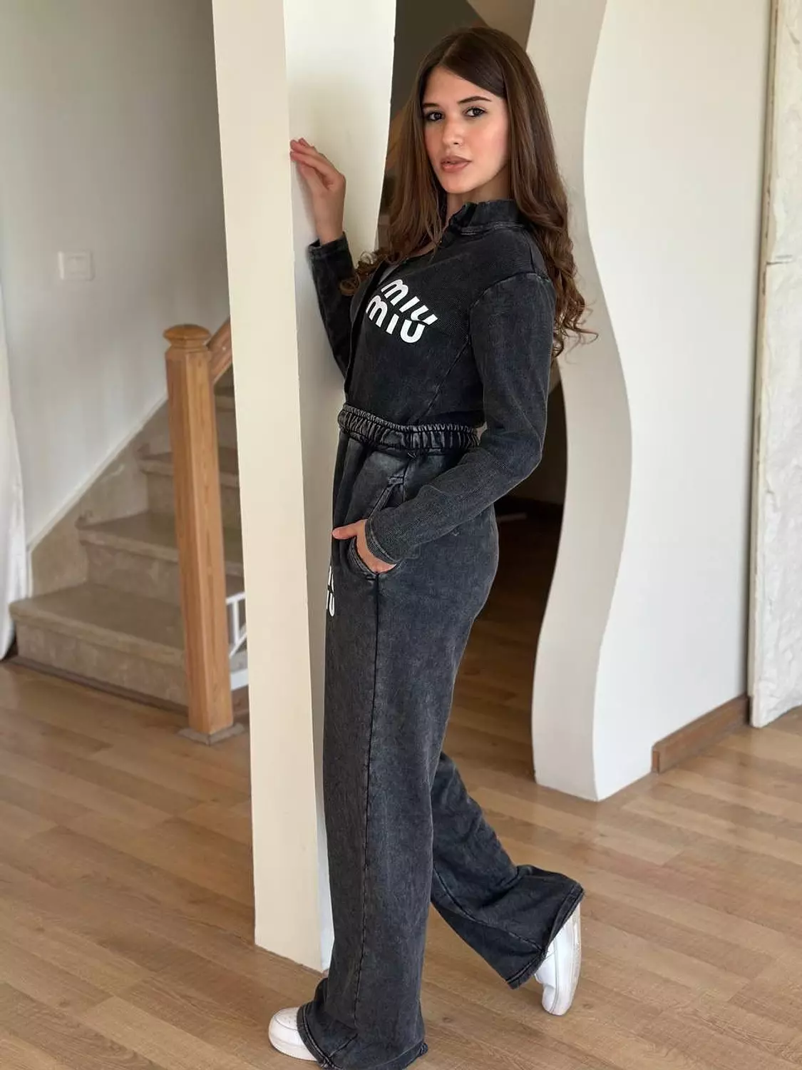 Washed Black MIU MIU-Style Cotton Jumpsuit 2